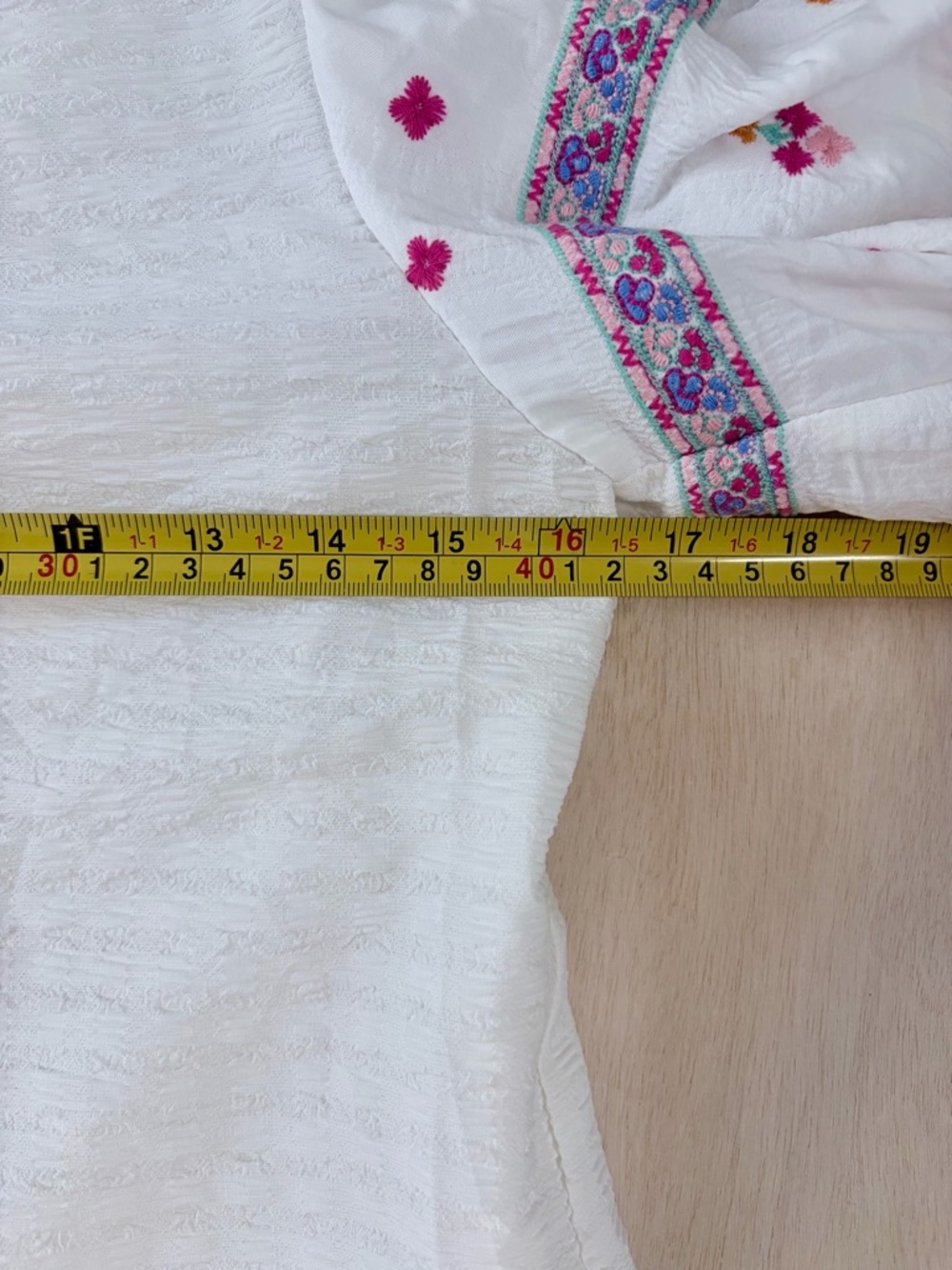 THML Boho White Peasant Top XS Pink Floral Embroidered Puff Sleeve - Picture 14 of 14